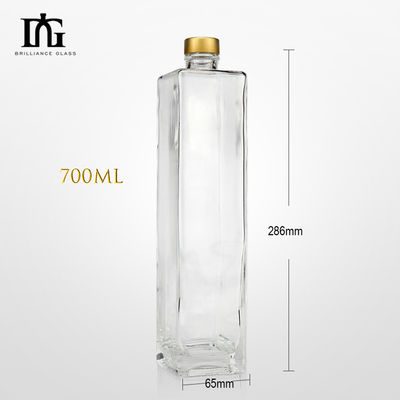 750 ml Quadratform transparente Wodka-Glasflasche mit akzeptablem Kundenlogo