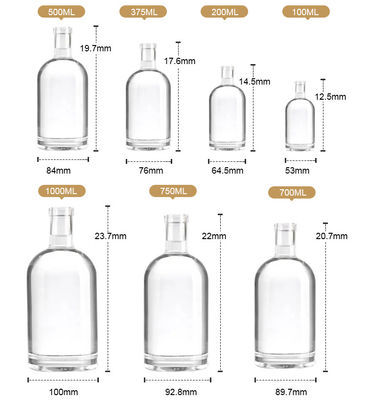 Durchsichtige Flasche mit ovaler Form 100 ml 250 ml 500 ml 700 ml 750 ml leere Weinflasche mit Korken