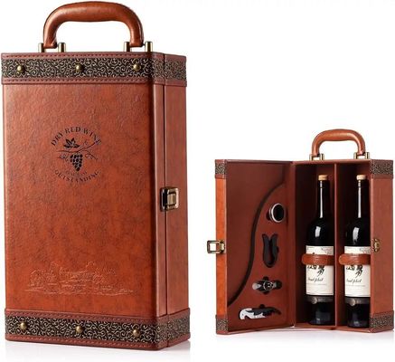 Weitere Geschenke Handwerk Aufbewahrung Leder Weinflasche und Griffe Einzelflasche Wiederverwendbares Geschenkfach Krokodil Getreide Pu Leder Doppelflasche 750ml Rotwein Box