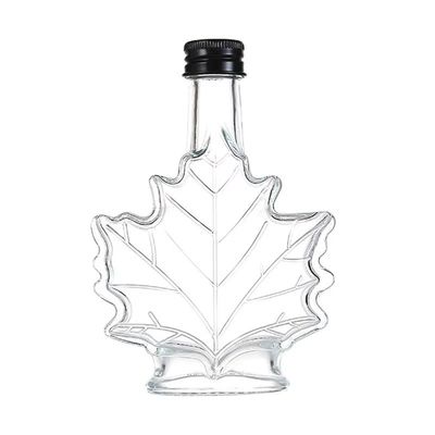 Industrielle Glasflasche für Getränke in kundenspezifischer Farbe in Form von Ahornblättern 50 ml 100 ml 250 ml