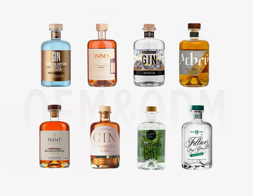 Juice Custom Logo Glas Whisky Flasche mit Korkkopf in Geschenkbox Gravierter Oberfläche