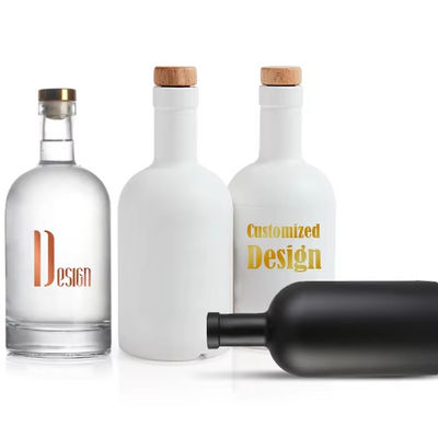 Flintglas Matte Schwarz 500 ml/700 ml/750 ml Leere runde Wodka Spirituosen Whisky Gin Likörflasche mit Kork