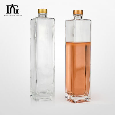 750 ml Quadratform transparente Wodka-Glasflasche mit akzeptablem Kundenlogo