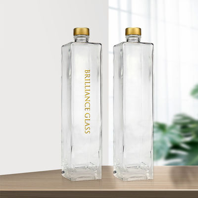 750 ml Quadratform transparente Wodka-Glasflasche mit akzeptablem Kundenlogo