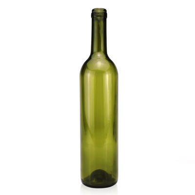750 ml Farbglasflasche für Rotweinschnaps Runde Form Grüne Farbe Korkschraubkappe