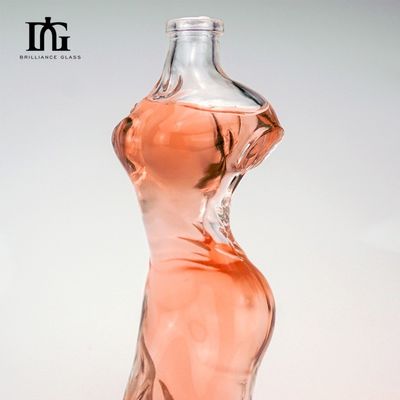 Custom 150 ml 500 ml Frau Körper geformt Alkohol Gin Wodka Spirituosen Flasche Glas mit Kork