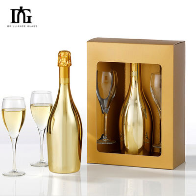 75cl Elektroplattierte Gold Blau Rosa Leere Spirituosen Champagner Glasflasche Mit Metalleffekt