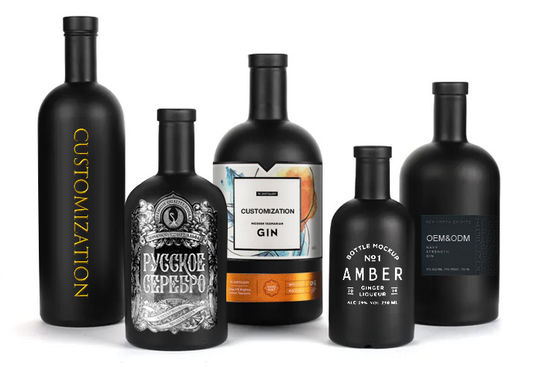Matte Schwarz 200 ml 375 ml 500 ml 750 ml Runde Flintglasflasche für Spirituosen und Getränke