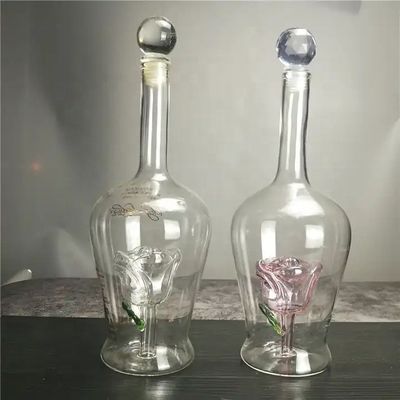 750 ml handgefertigte Glasflaschen mit einzigartiger rosafarbiger Form