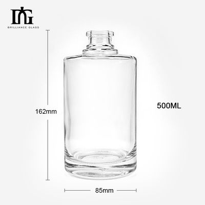 Glaskragen 500 ml Durchsichtiges Rundes Leeres Flint Glas Alkohol Wein Whisky Wodka Flasche mit versiegeltem Korkkappe