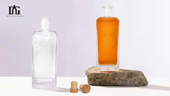 Versiegelungsart Korken 700 ml 375 ml 500 ml Glasflasche für Whisky Likör Quadrat Vodka