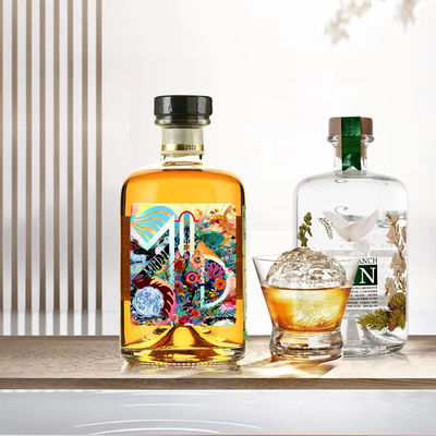 375 ml durchsichtige, runde, leere Super-Flint-Glas-Flasche Alkoholwein, Whisky, Wodka und Tequila